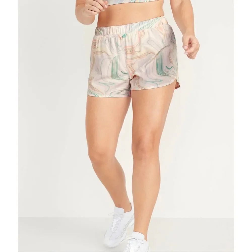 Old Navy Mid-Rise StretchTech Swirl Pop Dolphin-Hem Run Athletic Shorts SZ XL